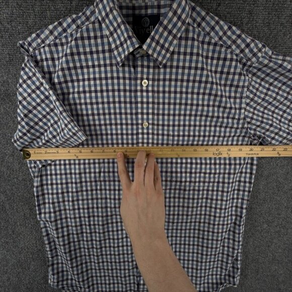 Viyella Short Sleeve Blue Purple Check Cotton Woven Medium Button Up Shirt Adult - Picture 5 of 14